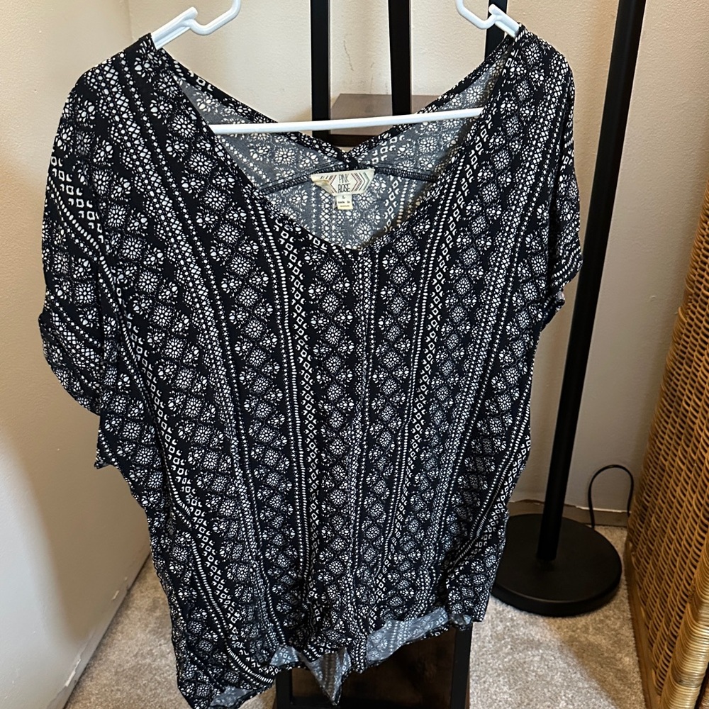 Pink Rose Black and White Geometric Blouse